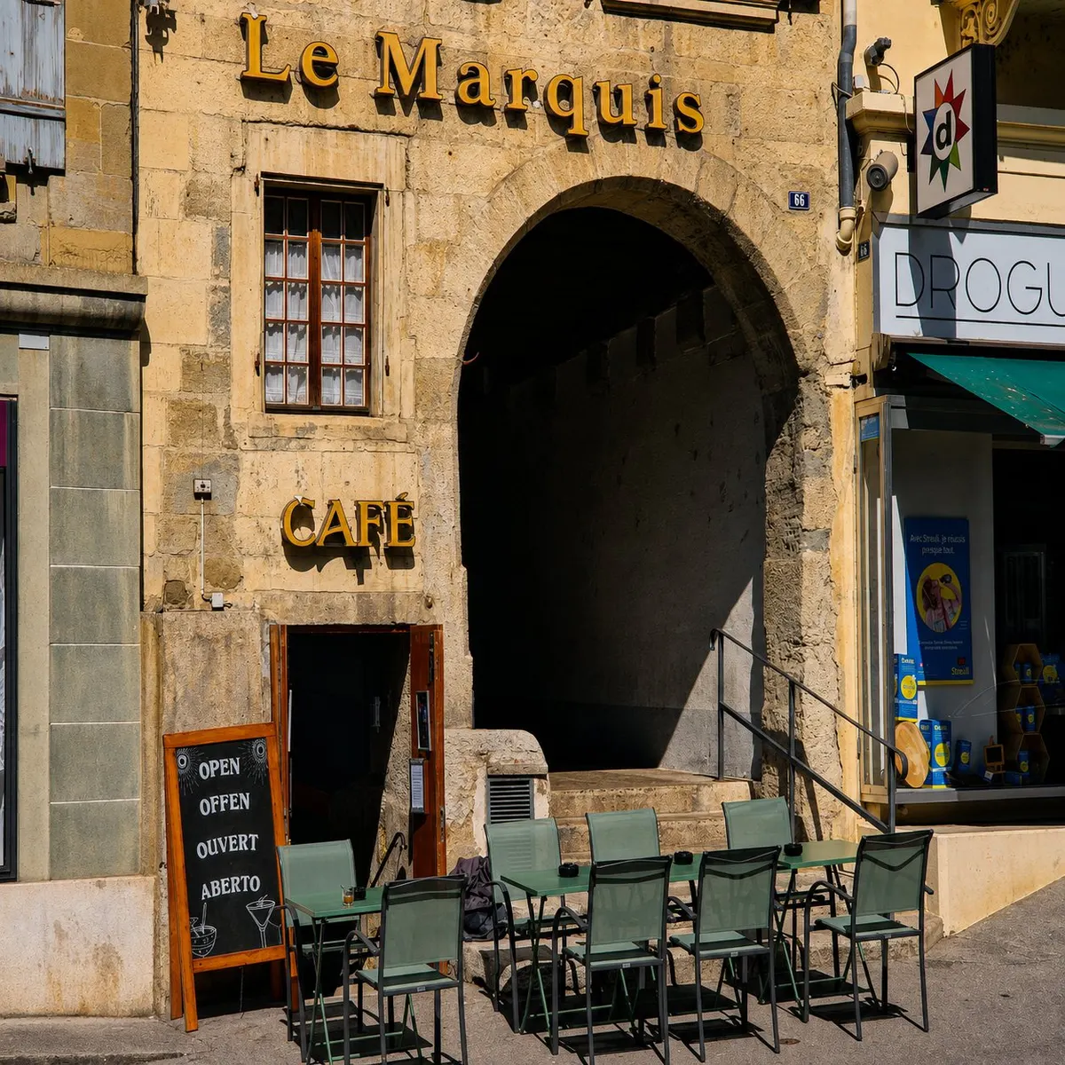 La terrasse devant l'arche du Marquis, en journée